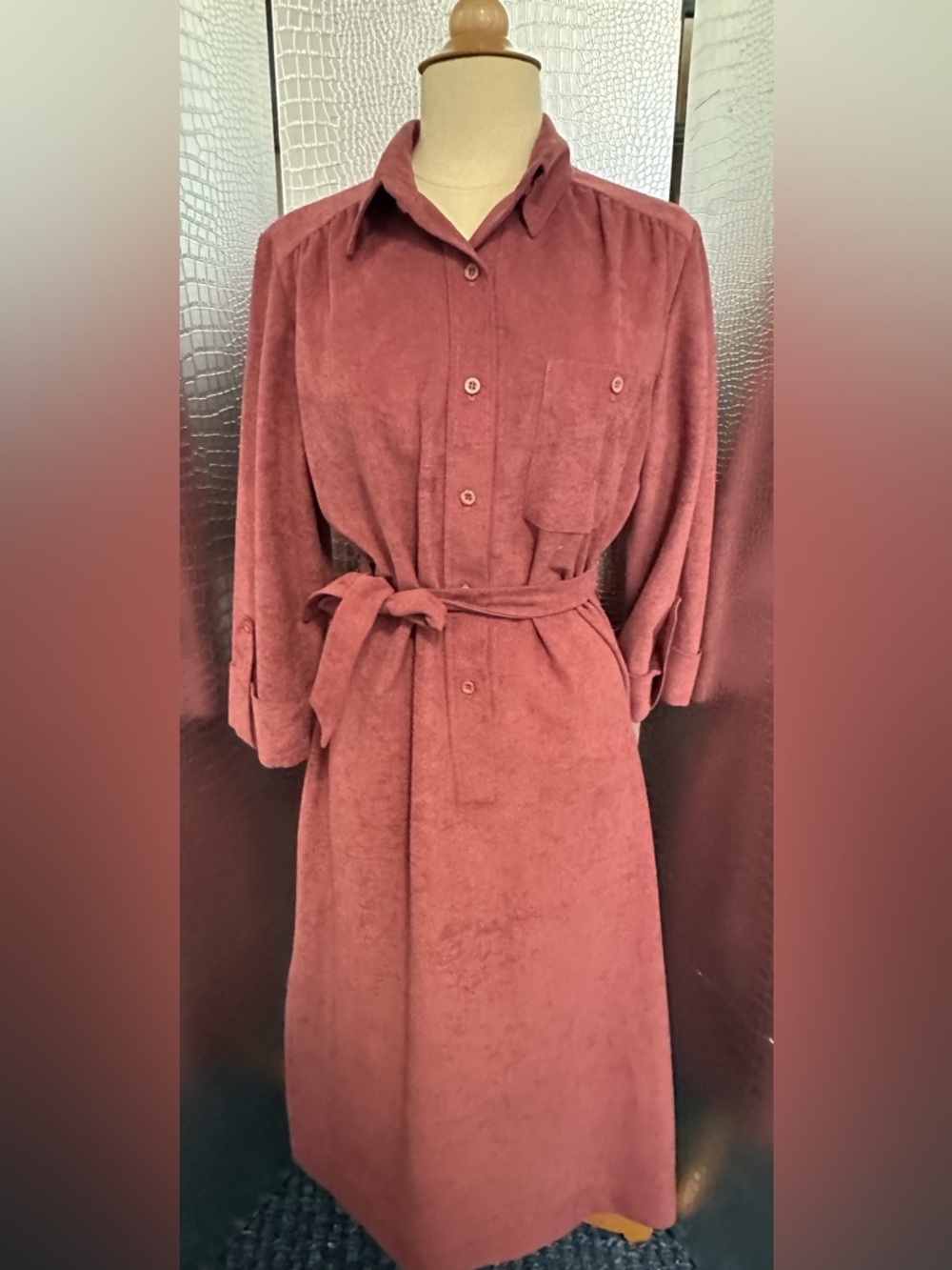 Lanvin Vintage 1970s Mauve Dusty Rose Ultrasuede Shirt Dress